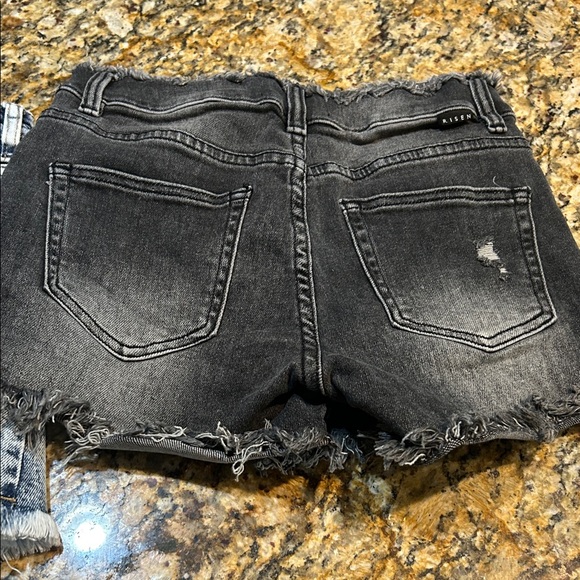 Trendy Frayed Hem Jean Shorts - Black and Light Blue - Picture 3 of 4